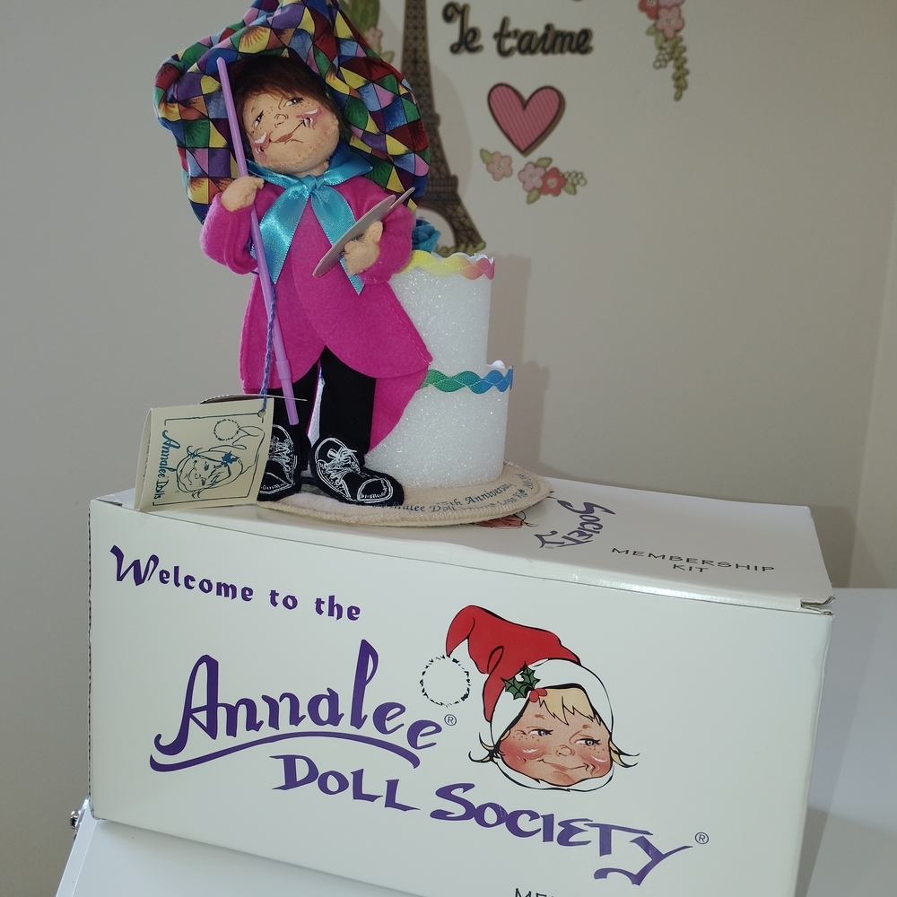 Annalee Doll Society Sculpture with Pink and Multicolor Attire